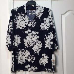 Rafaella 2x navy white bling tunic floral NWT